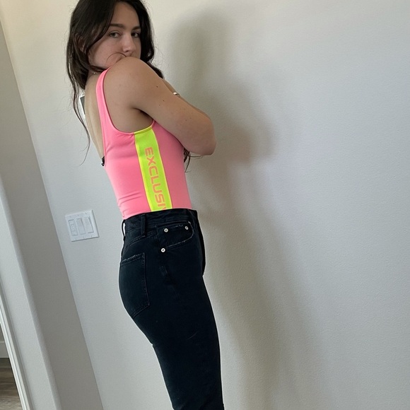 Bright Pink with Neon Green Side Detail Bodysuit - Picture 2 of 8